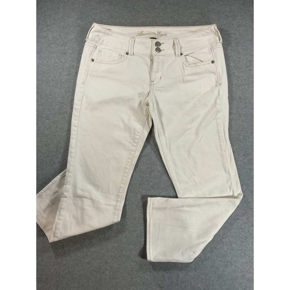 American Eagle Artist Flare Jeans Womens 8 White Stretch Low Rise 32x31 2039
